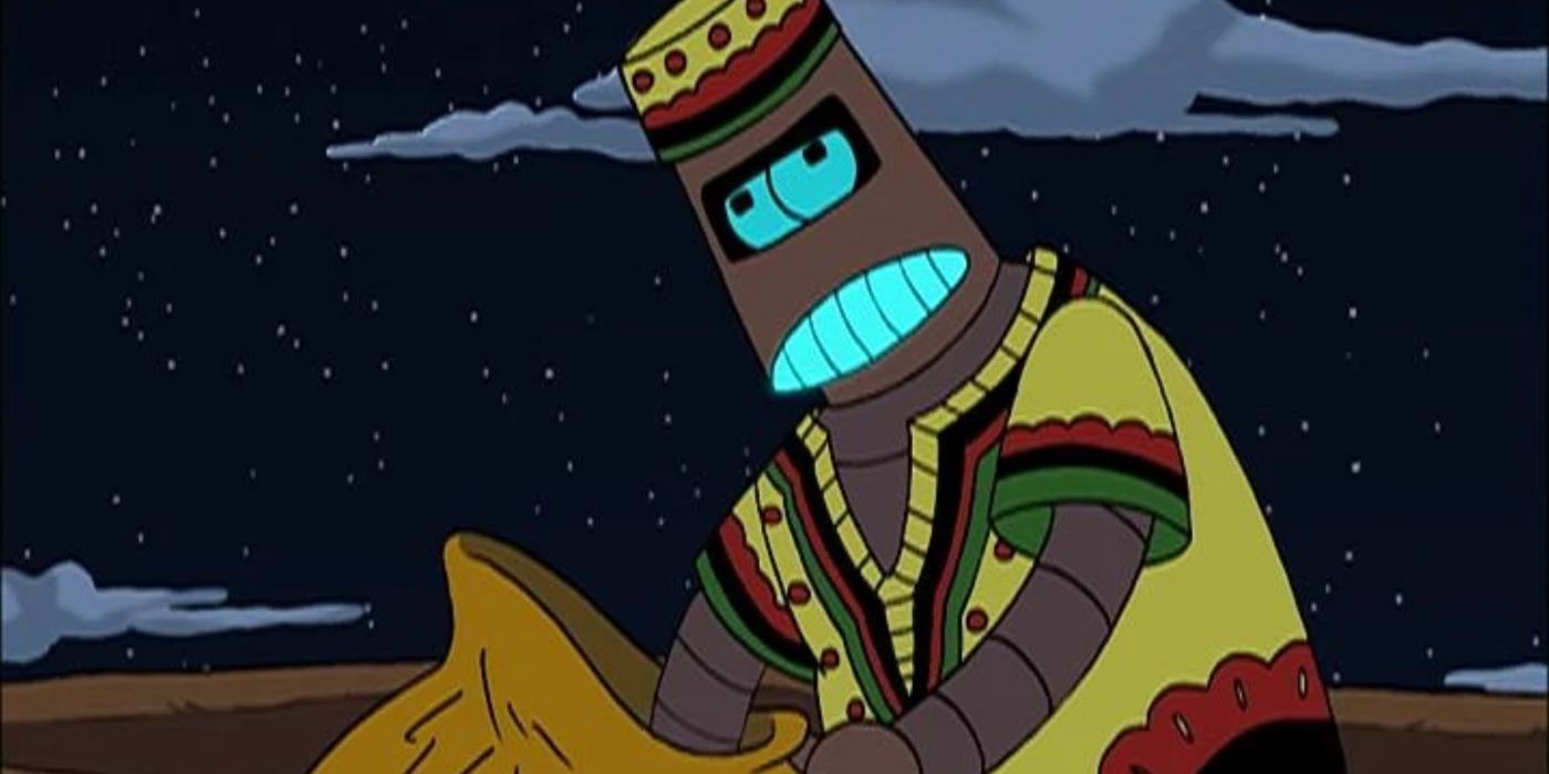 Kwanzaabot dengan tangan di dalam karung dalam salah satu episode Futurama. 
