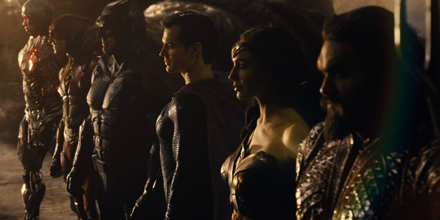 Cyborg, Flash, Batman, Superman, Wonder Woman, dan Aquaman di Liga Keadilan Zack Snyder 2021