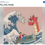 Fry Futurama Mengendarai Perahu Bender Saat Monster Laut Zoidberg Menyerang Dalam Riff Pada Lukisan Klasik