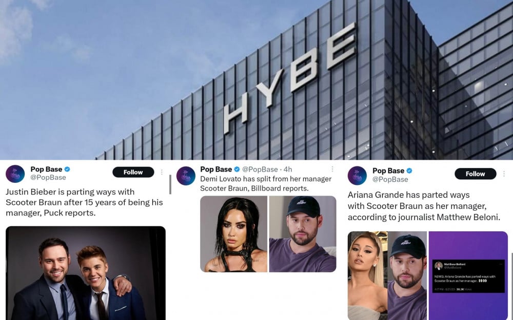 K-netizen bereaksi terhadap laporan Justin Bieber, Demi Lovato, Ariana Grande, dan artis top lainnya berpisah dengan Scooter Braun dan HYBE America