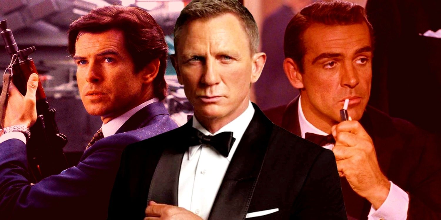 Gambar Pierce Brosnan, Daniel Craig, dan Sean Connery sebagai James Bond