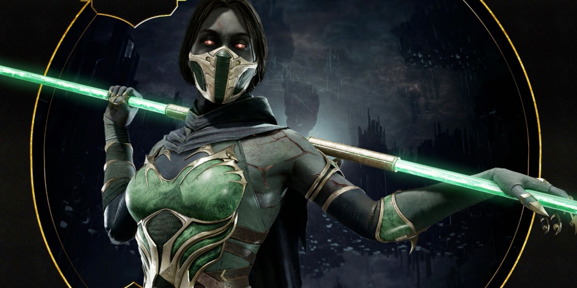 Jade memegang senjata di Mortal Kombat 11