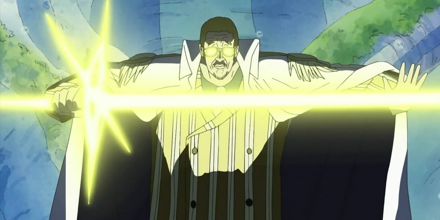 Kizaru menggunakan kemampuan yang diberikannya dengan memakan Buah Iblis Pika Pika no Mi di One Piece.