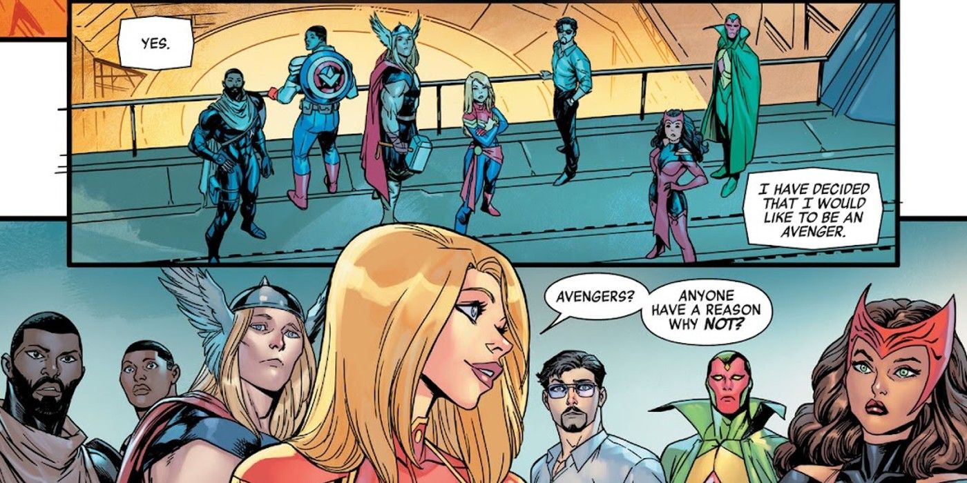 panel dari Avengers #6, Kota Impossible meminta untuk bergabung dengan Avengers