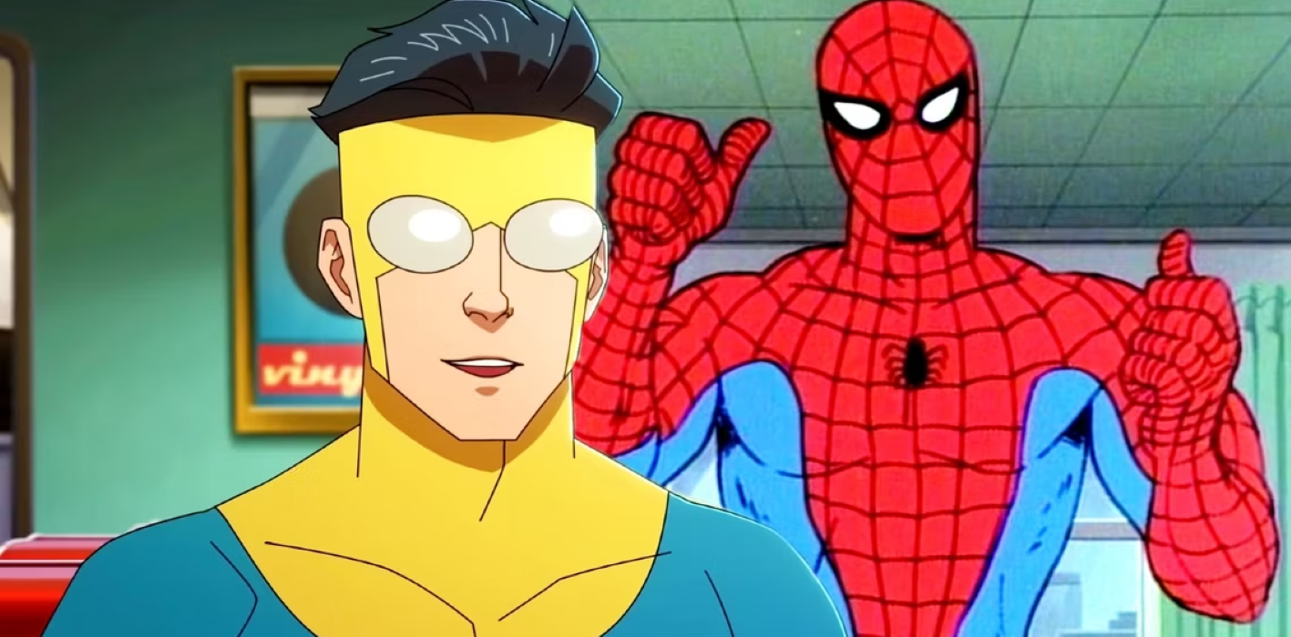 Animasi Invincible dan animasi Spider-Man, gambar komposit