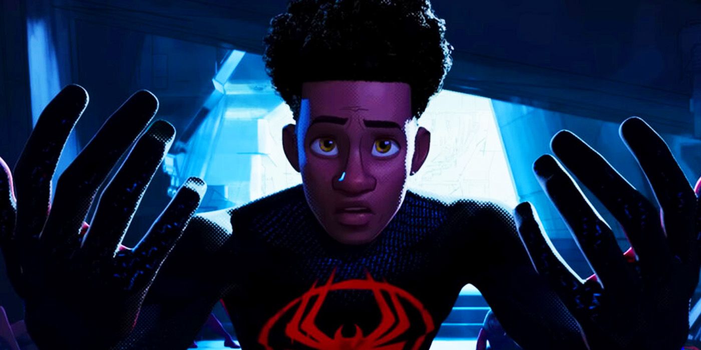 Miles Morales raising his hands up in Spider-Man Across the Spider-Verse